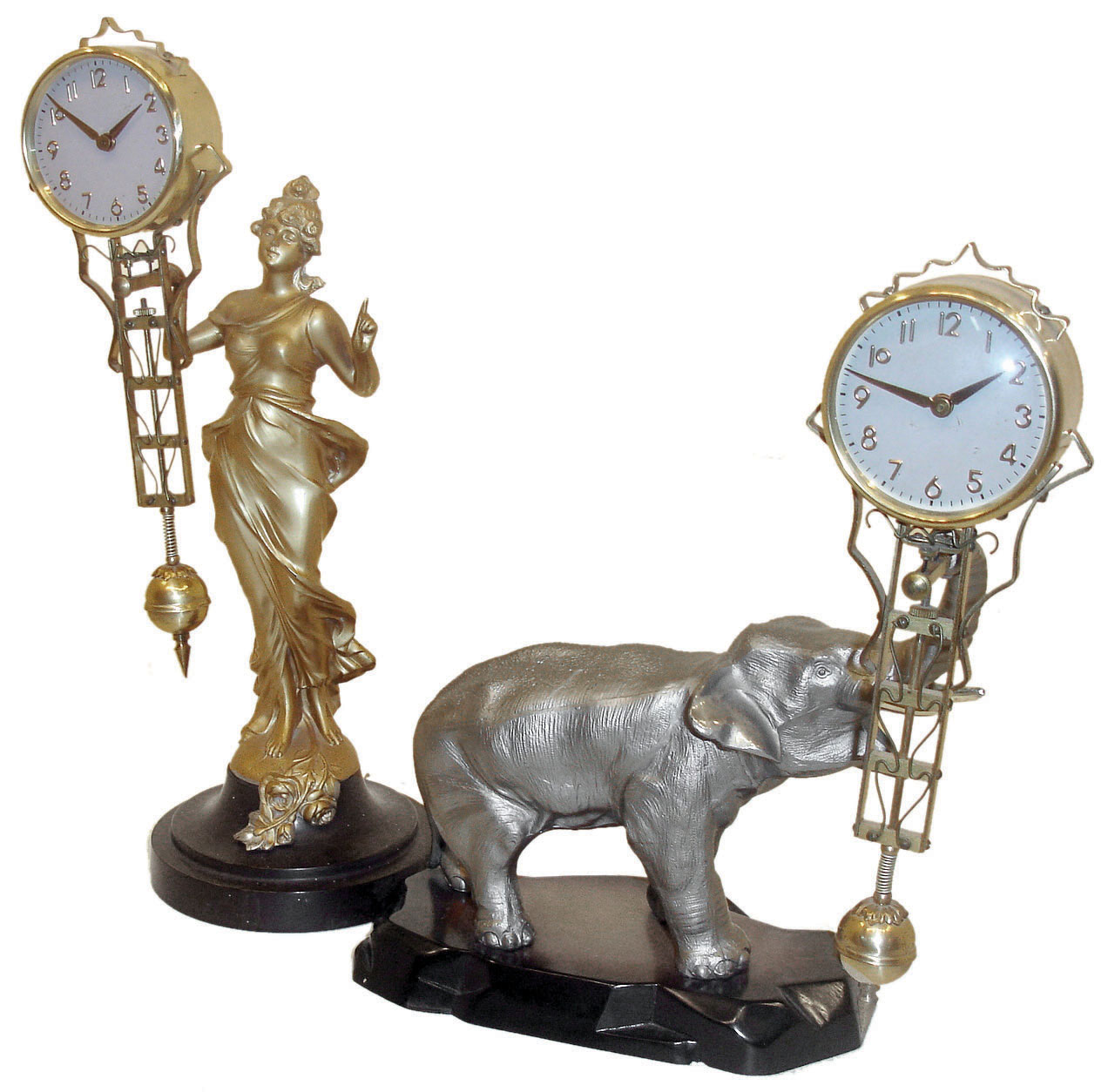 Clocks- 2 (Two) Japan 8 day swing clocks: Diana and elephant figures, late 20th century — Antique Clocks Price Guide