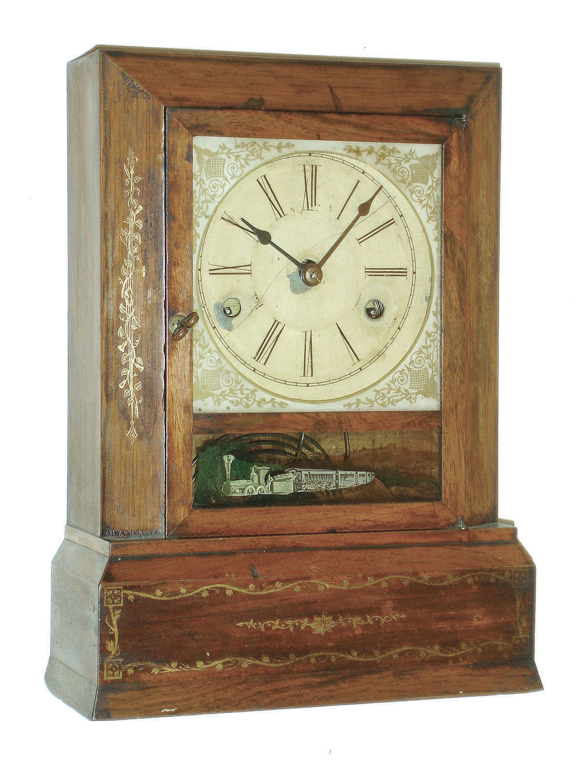 Atkins, Whiting &amp; Co., Bristol, Conn., "rolling-pinion rolling-verge" 30 hours, time and strike, rosewood cottage clock, c1850 — Antique Clocks Price Guide