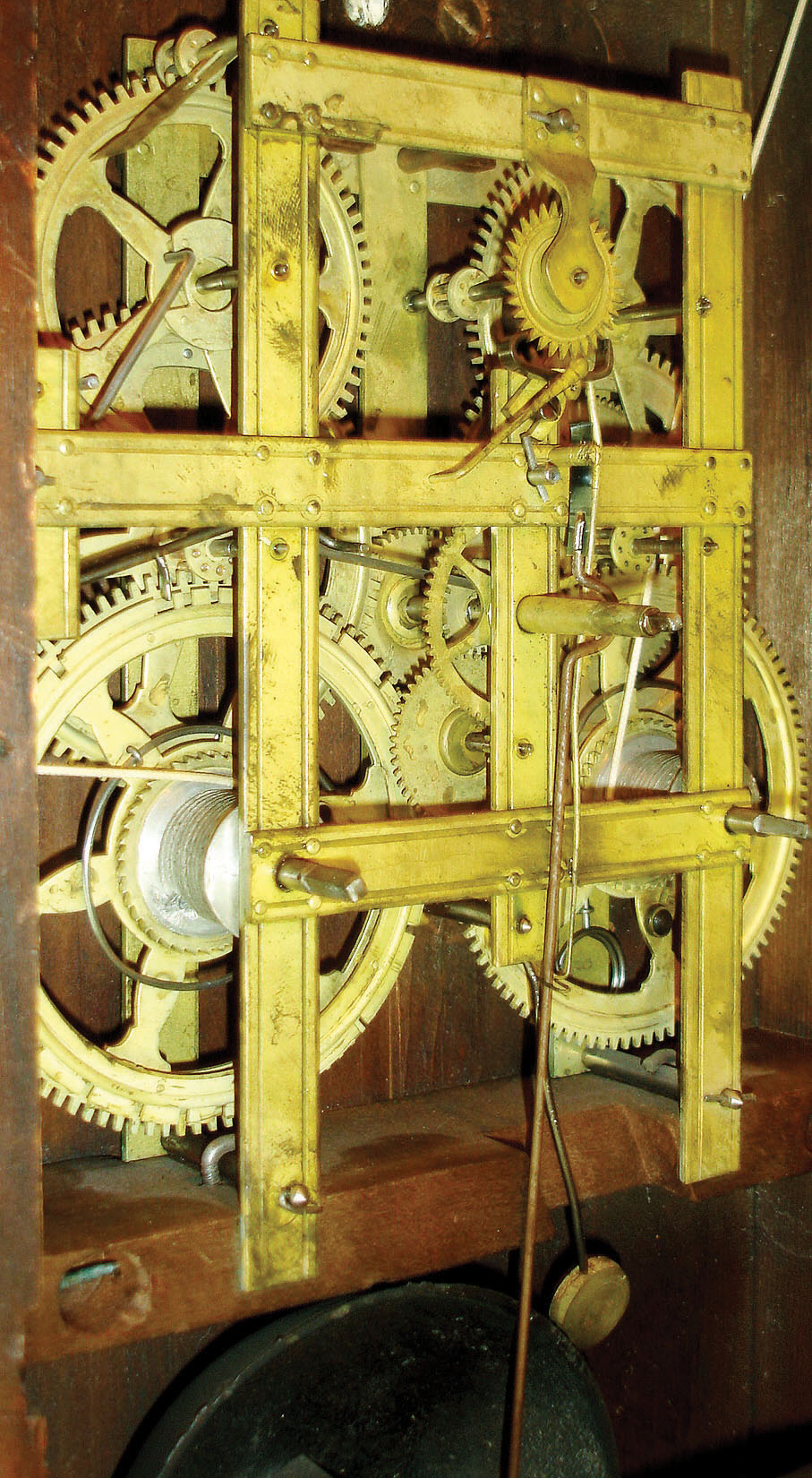 Birge Gilbert &amp; Co., Bristol, Conn., 8 days, time and strike, triple-decker shelf clock with Ives-style riveted strap brass weight driven movement , c1835 — Antique Clocks Price Guide