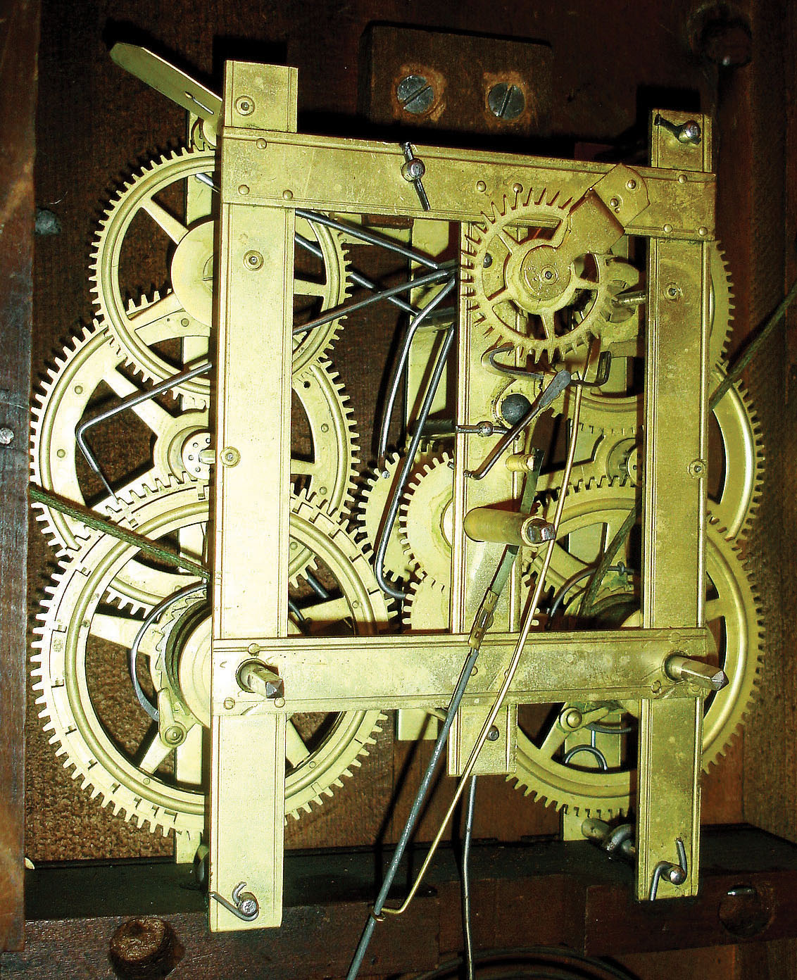 Birge, Peck &amp; Co., Bristol, Conn., 8 days, time and strike weight driven triple-decker shelf clock with late strap brass movement, c1850 — Antique Clocks Price Guide