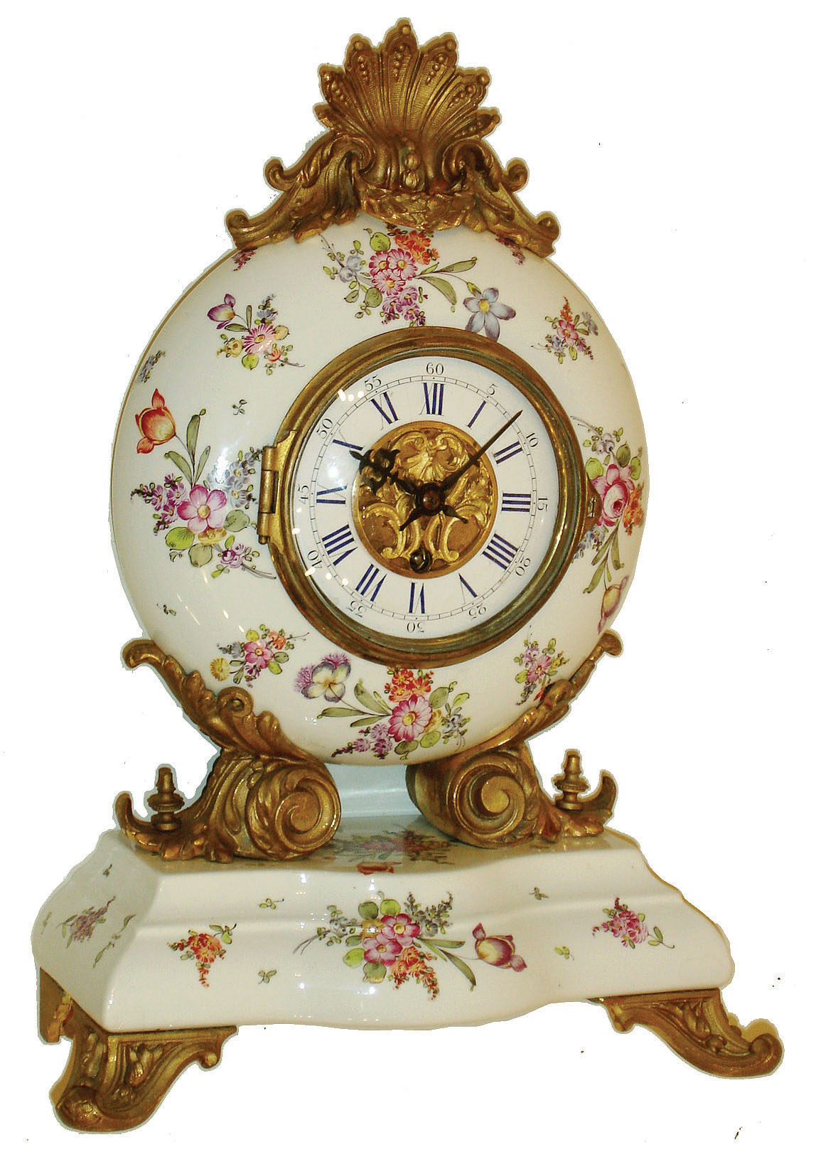 French porcelain and bronze 8 day time only, movement with Farcot movement #80100, c1890 — Antique Clocks Price Guide