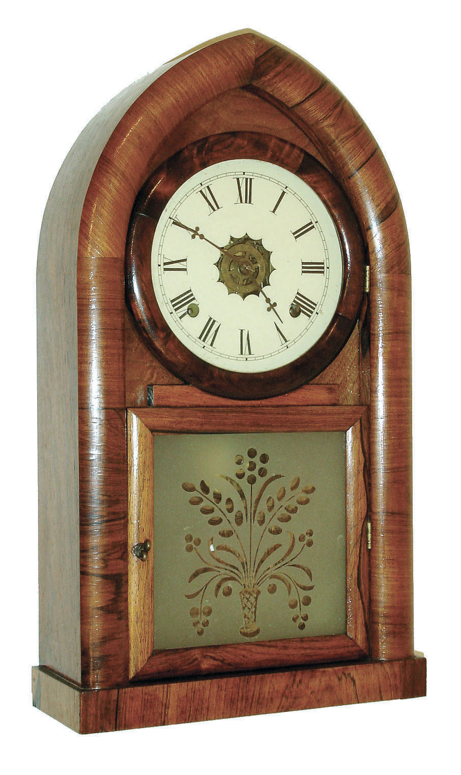 Waterbury Clock Co., Waterbury, Conn., 8 days, time, strike &amp; alarm, round gothic or beehive mantel clock, c1860 — Antique Clocks Price Guide