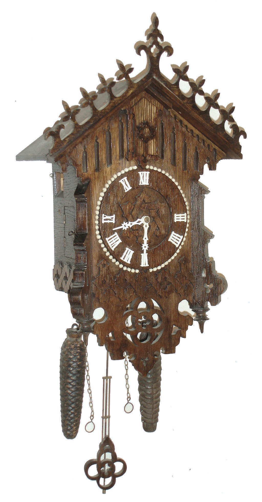 Black Forest, Germany 30 hours, walnut cuckoo weight driven wall clock with wood-plate movement, c1880 — Antique Clocks Price Guide