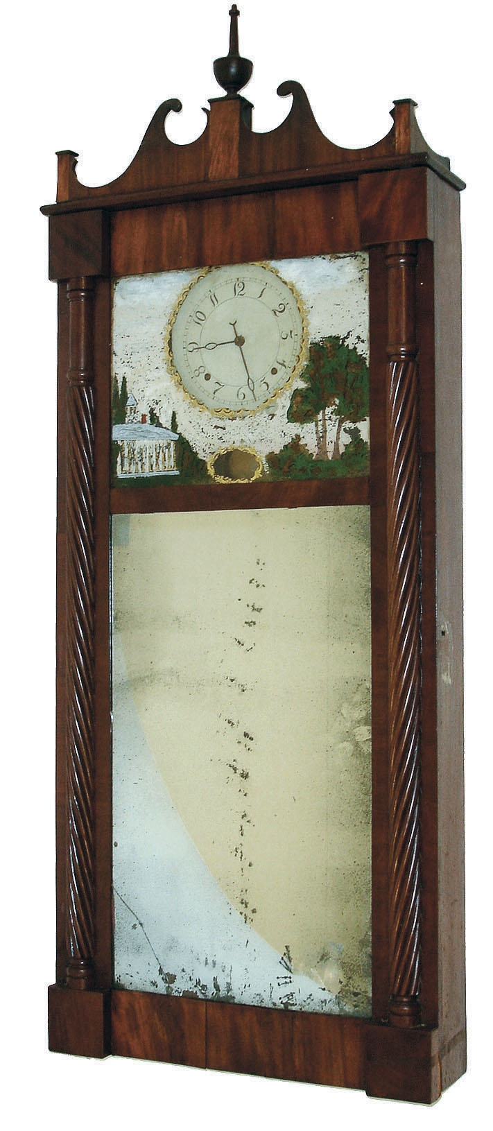 Joseph Ives or Ives, Roberts &amp; Co., Bristol, Conn., 8 days, time and strike weight iron and brass movement mirror clock, c1818 — Antique Clocks Price Guide
