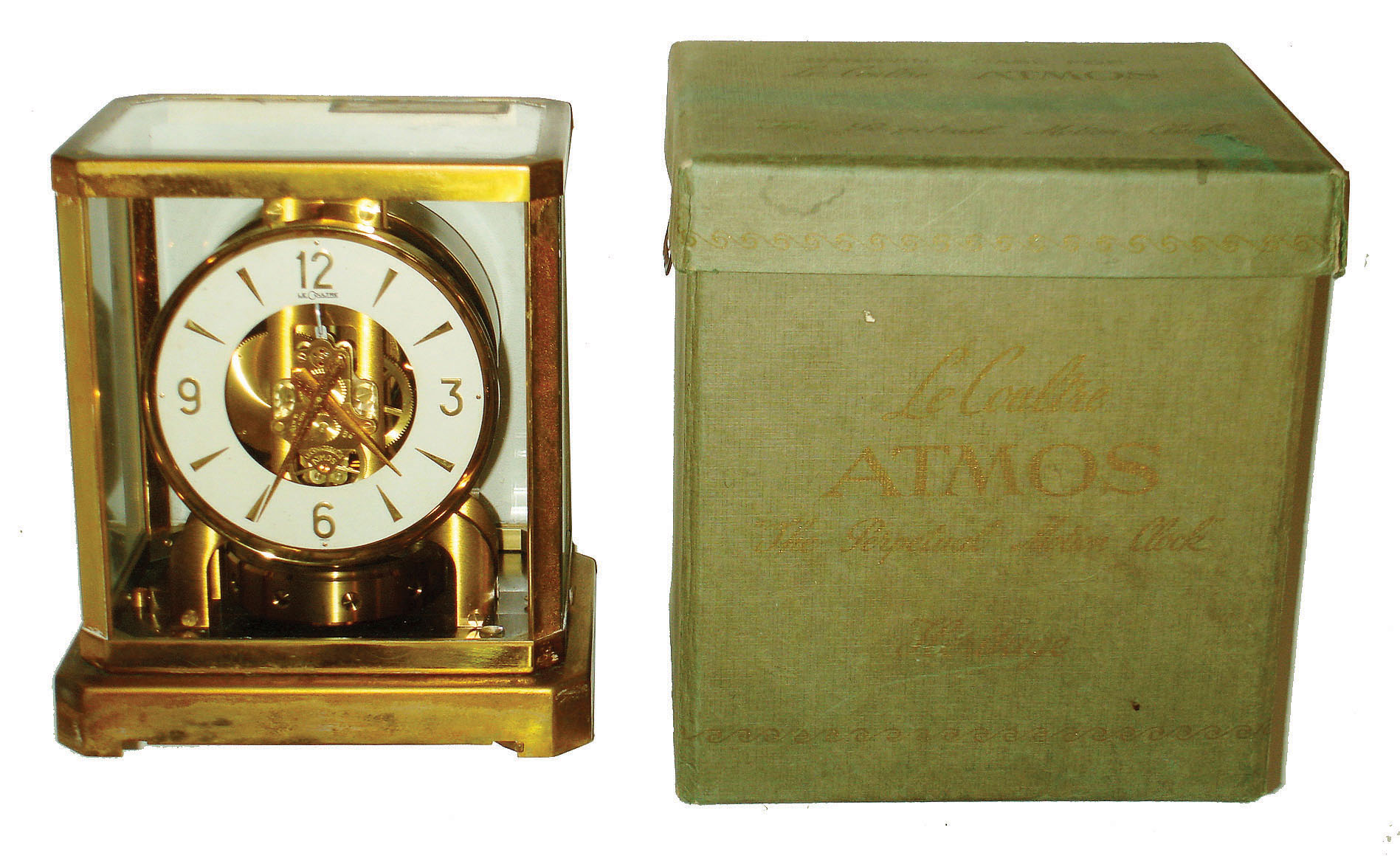 Jaeger - LeCoultre Swiss "Atmos" gold-plated and glass perpetual mantel clock, #103409, c1958 — Antique Clocks Price Guide