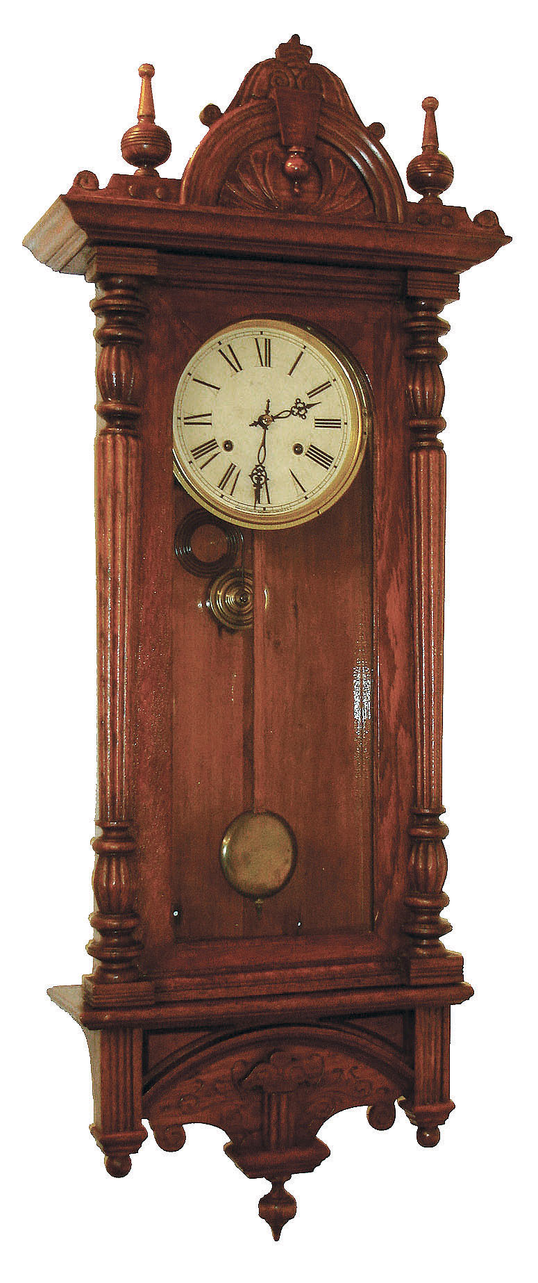 Waterbury Clock Co., Waterbury, Conn., "Grant" wall clock, 8 days, time and strike, spring driven movement in an oak case with papered metal dial, c1920 — Antique Clocks Price Guide