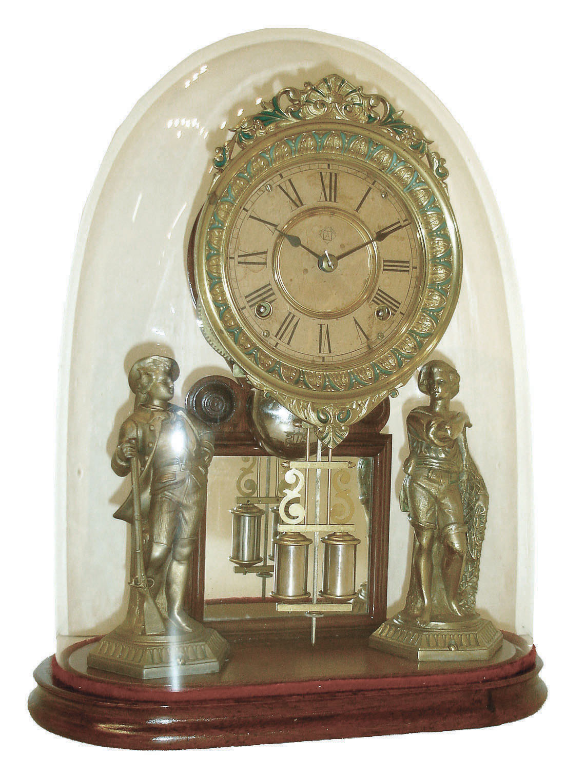 Ansonia Clock Co., New York, "Crystal Palace No. 1 Extra" 8 days,spring driven time and strike, (hour &amp; half hour on bell) mantel clock on a walnut base with a period dome, c1880. — Antique Clocks Price Guide