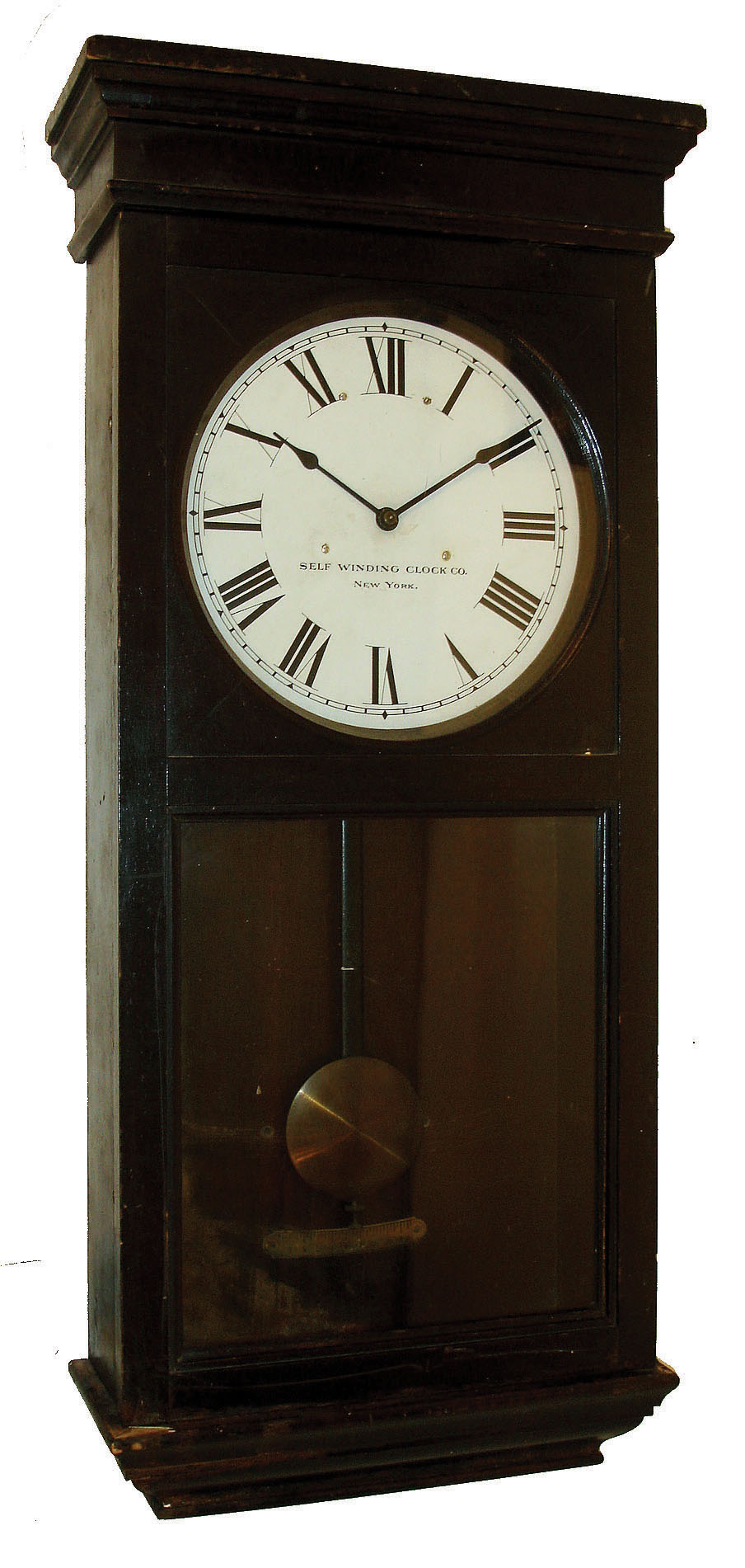 Self Winding Clock Co., New York, "No. 18" stained birch case electrically wound wall clock, c1910 — Antique Clocks Price Guide