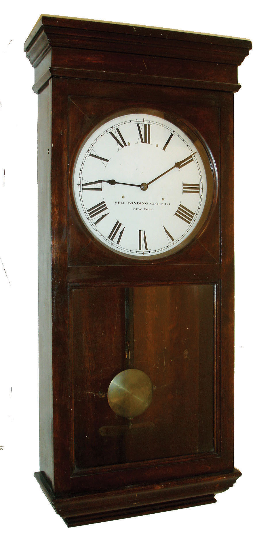 Clocks- 2 (Two) Self-Winding Clock Co., New York: "No. 18" stained birch electrically wound wall clock, c1910 and a gallery clock with 14" dial — Antique Clocks Price Guide
