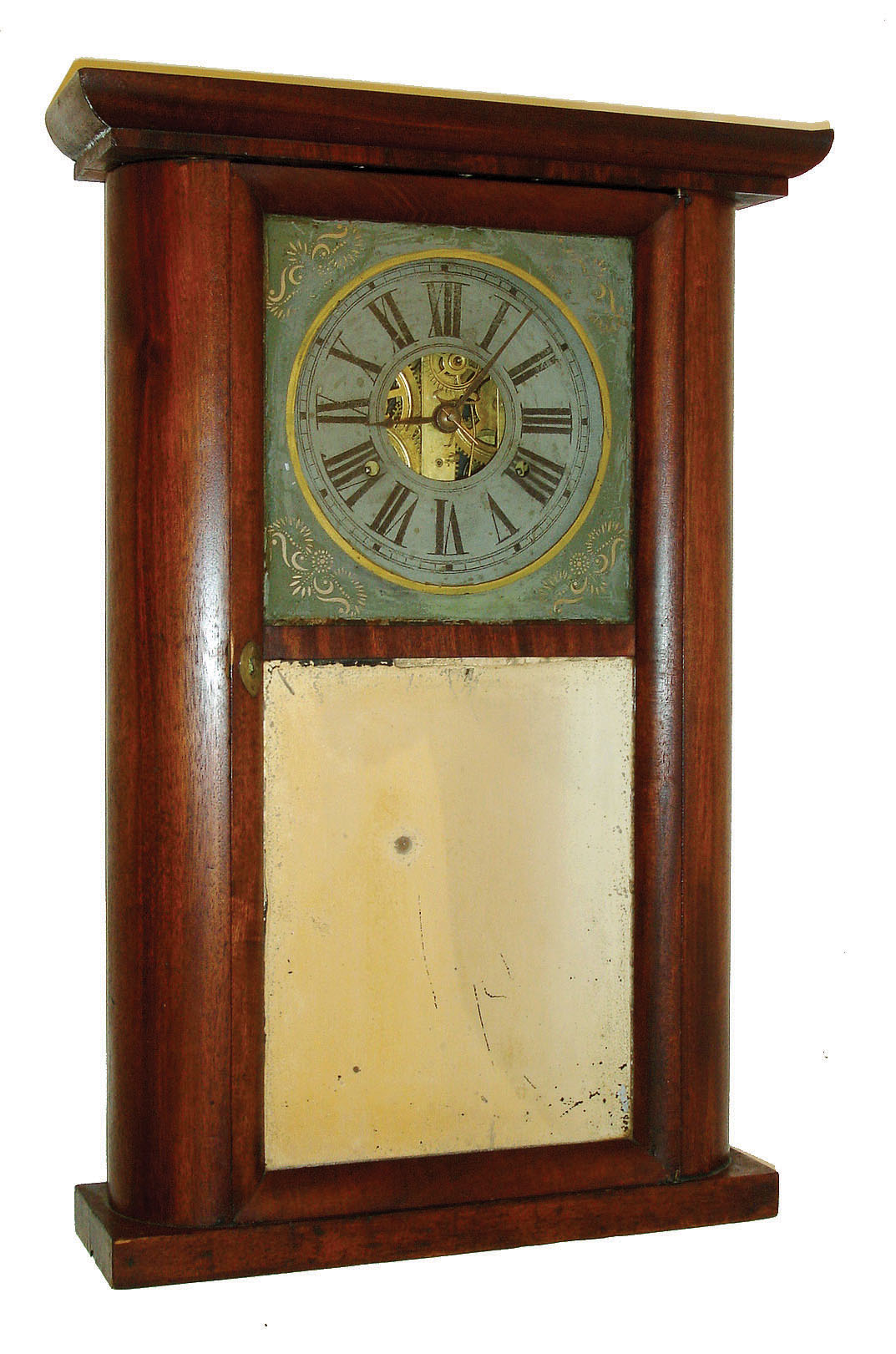 C. &amp; N. Jerome, Bristol, Conn., 30-hour, time and strike, weight brass movement round side shelf clock, c1838 — Antique Clocks Price Guide