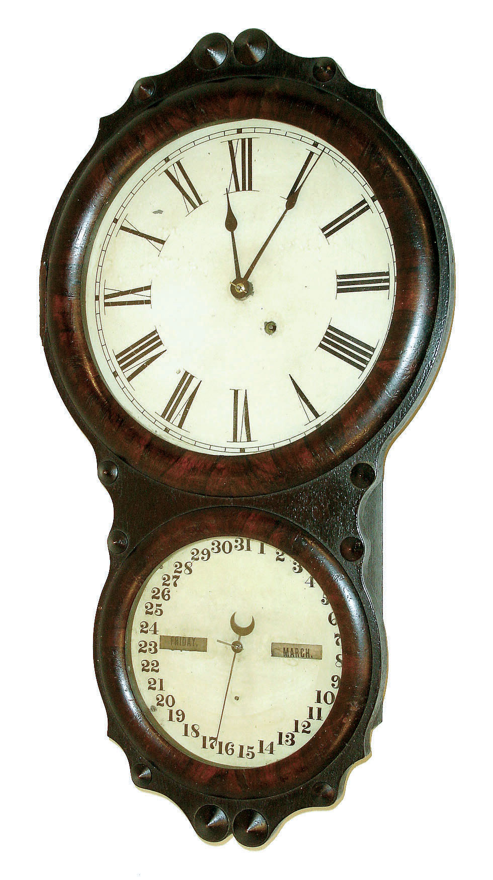 Seth Thomas Clock Co, Thomaston, Conn., "Office Calendar No. 4" 8 days,spring driven timepiece with perpetual calendar mechanism in rosewood veneer case, c1875. — Antique Clocks Price Guide