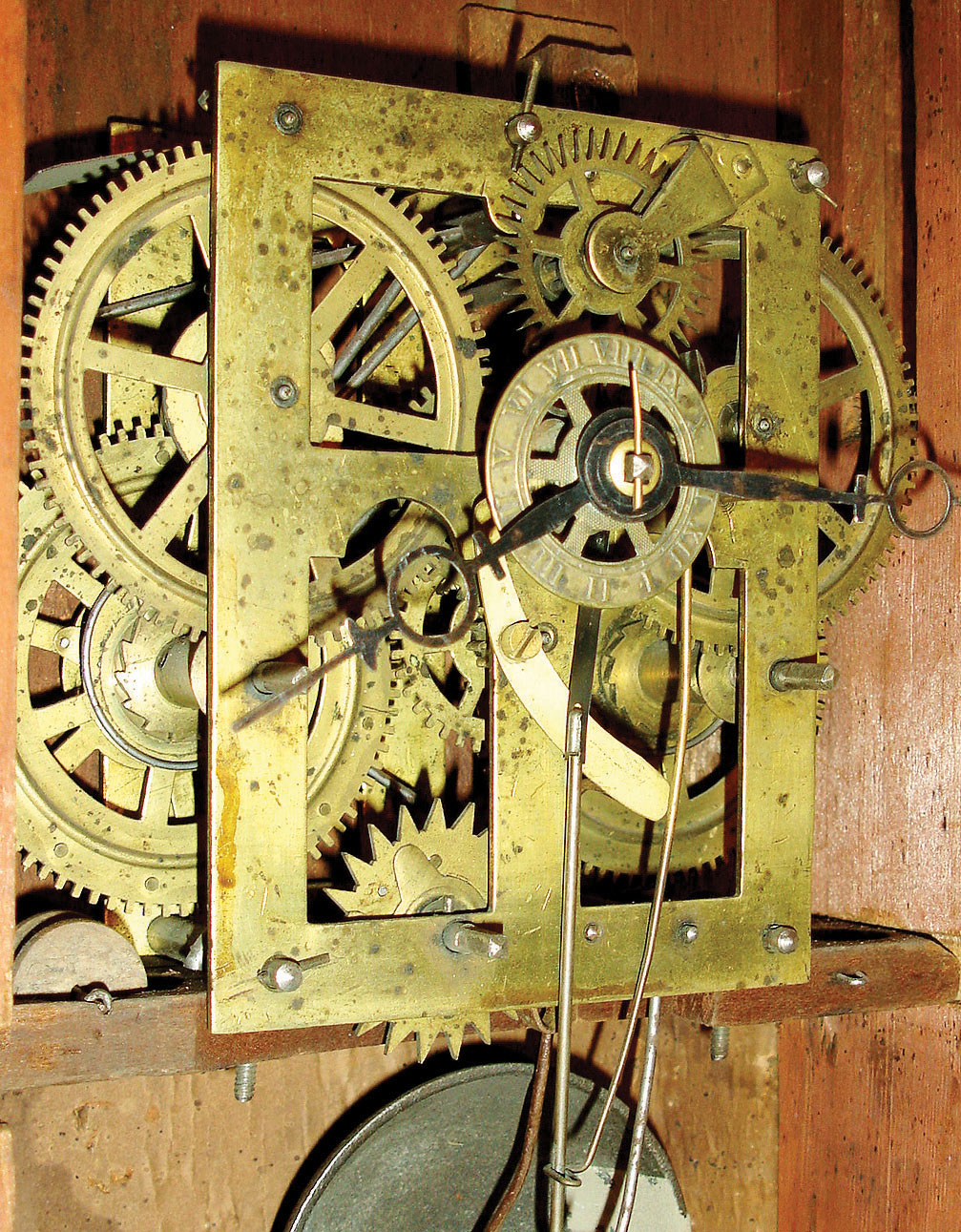 William S. Johnson, 16 Courtlandt St., New York 30 hours, time, strike &amp; alarm weight driven "New York" style 4-column shelf clock, c1845 — Antique Clocks Price Guide