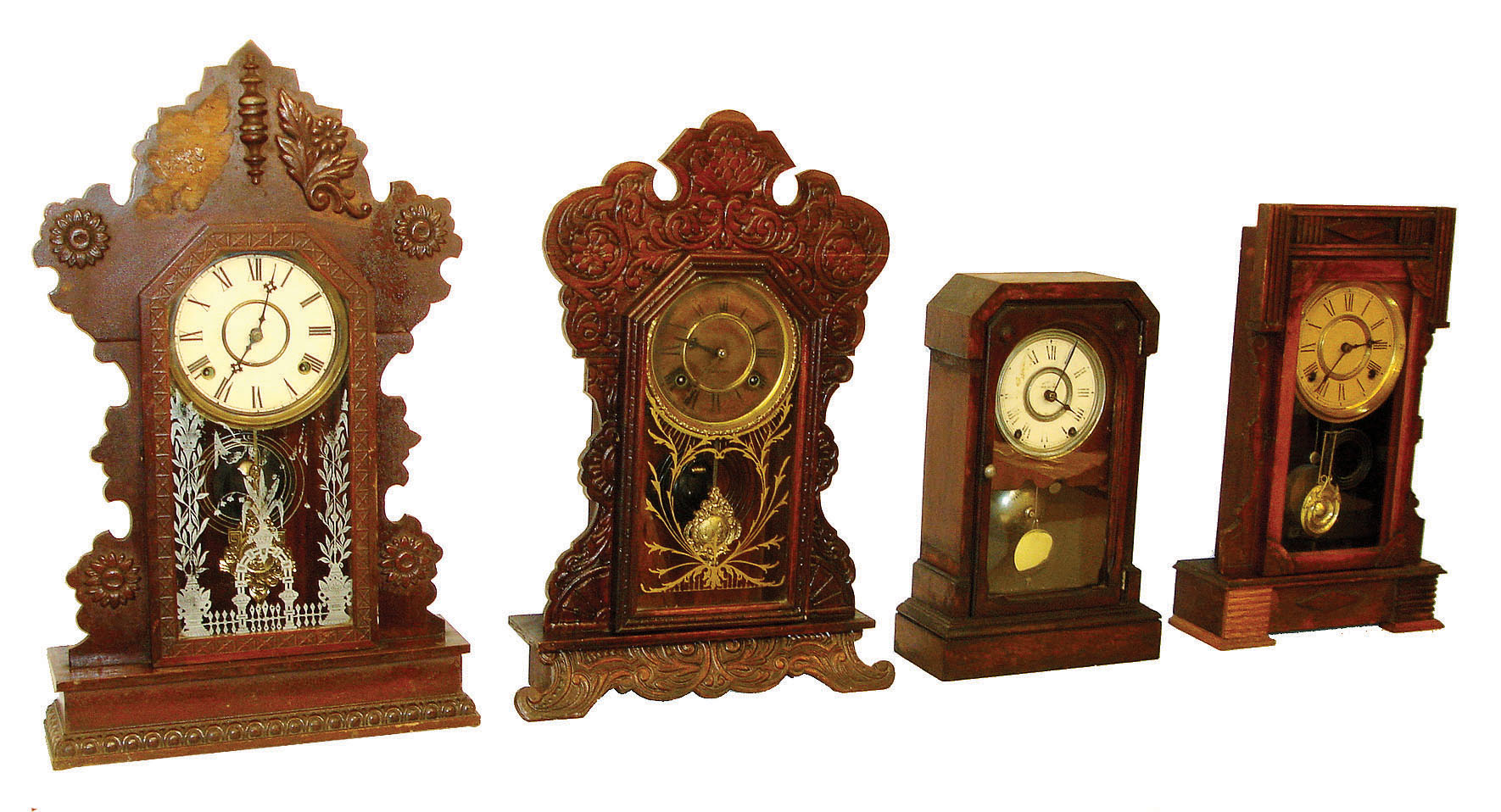 Clocks- 4 (Four): (1) Seth Thomas Clock Co., Thomaston, "Troy", 8 days, time and strike, city series, c.. (2) Waterbury Clock Co., Waterbury. "Forum", 8 days, time and strike, oak kitchen clock, c1906. (3) William L. Gilbert Clock Co., Winsted "Citizen No. 22", 8 days, time and strike, oak case. (4) William L. Gilbert Clock Co., "Calipe", 8 days, time and strike, oak case. . — Antique Clocks Price Guide