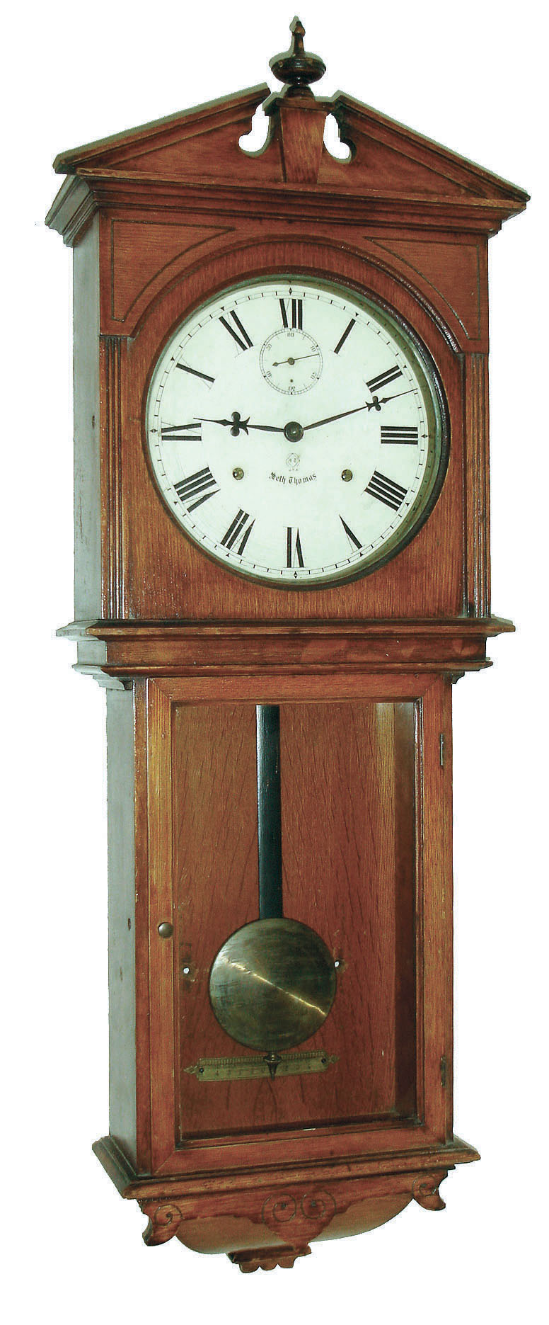 Seth Thomas Clock Co., Thomaston, Conn., "Umbria" 15 day, double spring time only, with 10 inch signed painted dial with seconds in oak case, c1908 — Antique Clocks Price Guide