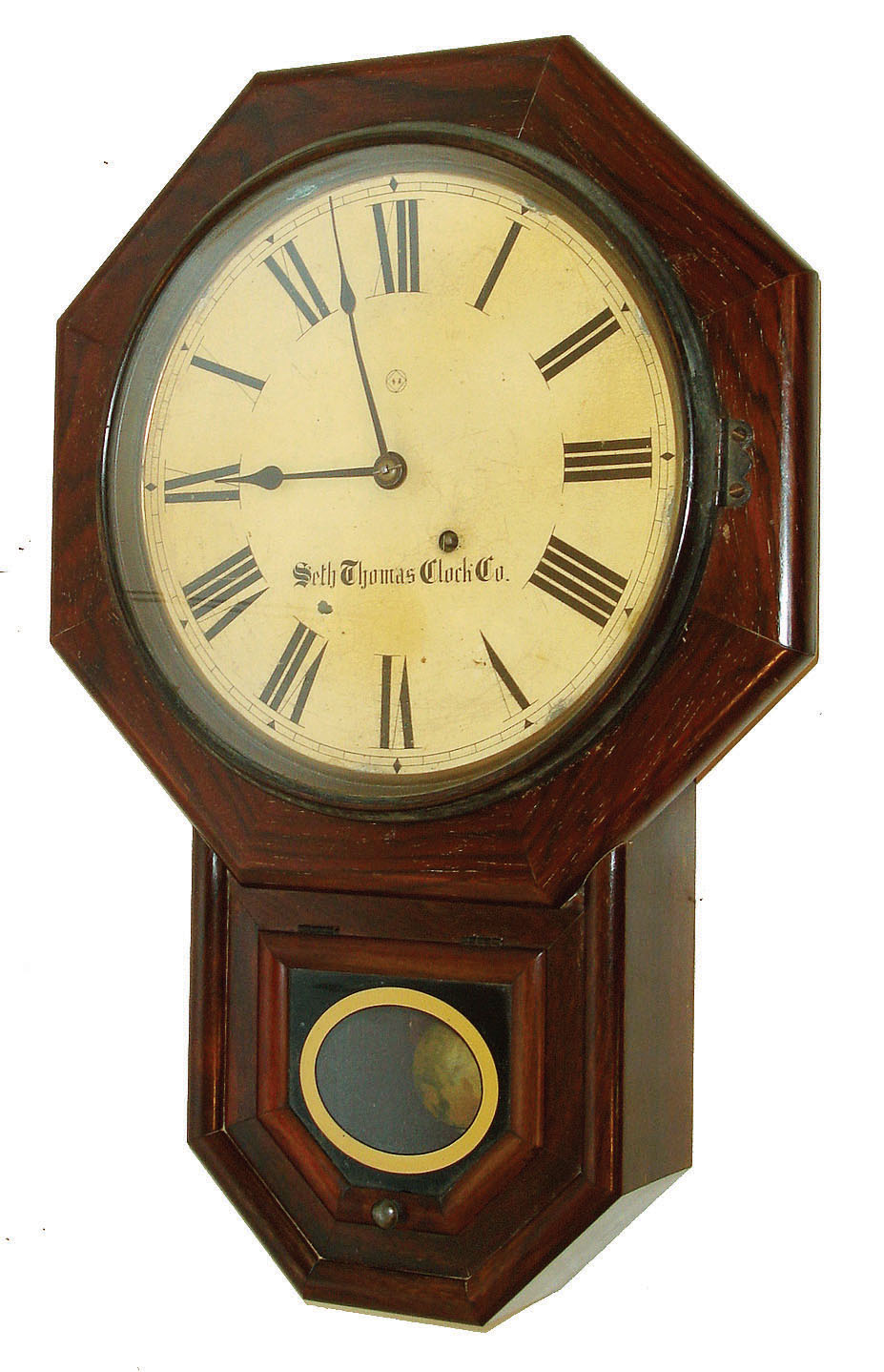Seth Thomas Clock Co., Thomaston, Conn., 8 days, time only, spring driven "12 Inch Drop Octagon" in rosewood veneered case, c1890 — Antique Clocks Price Guide