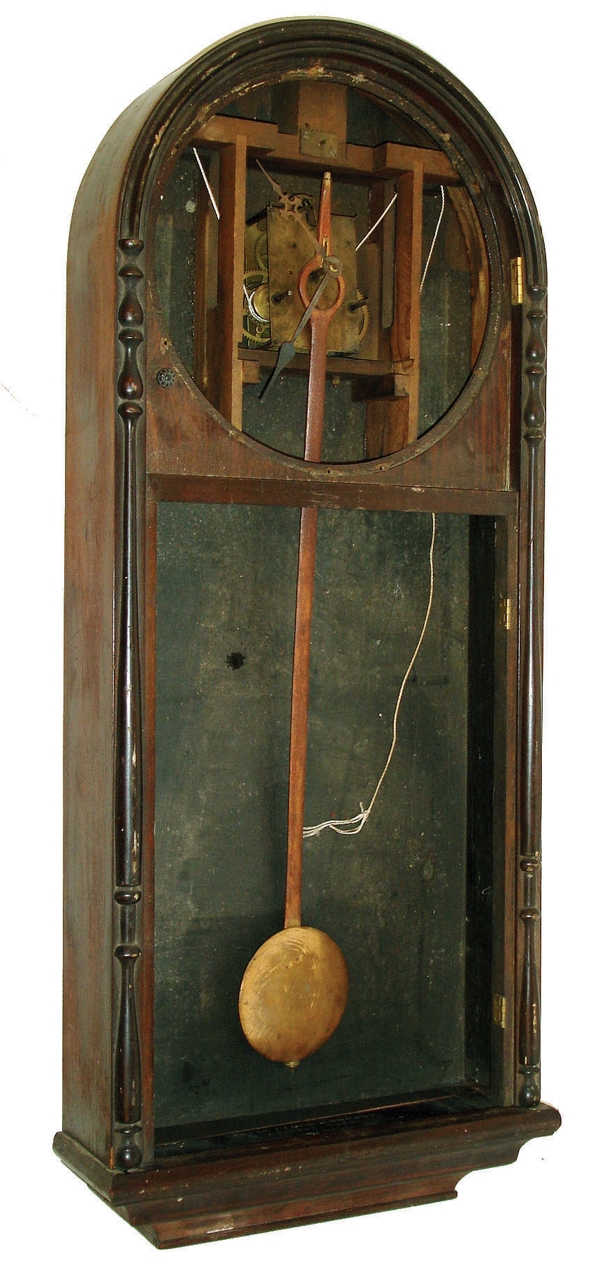 Attributed to Atkins Clock Co., Bristol, Conn., 8 days, time only, double weight round top wall regulator in rosewood case, c1870 — Antique Clocks Price Guide