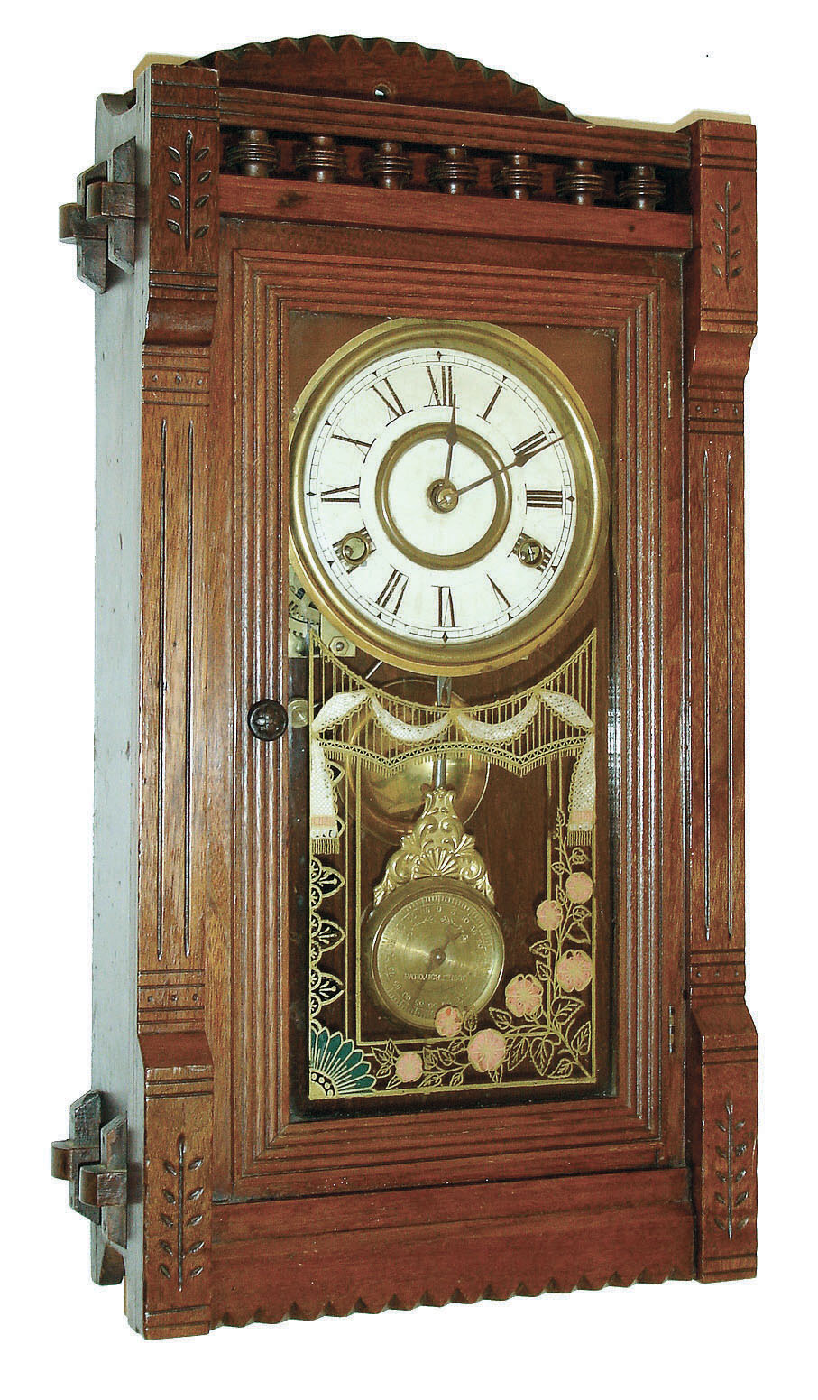New Haven Clock Co., (Jeromes &amp; Co.), New Haven, Conn., "Trent", 8 days, time and strike, walnut mantel clock, c1881 — Antique Clocks Price Guide