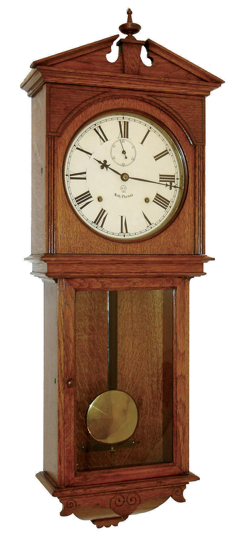 Seth Thomas Clock Co., Thomaston, Conn., "Umbria", 15 day, time and strike, spring brass movement oak wall clock, c1909 — Antique Clocks Price Guide