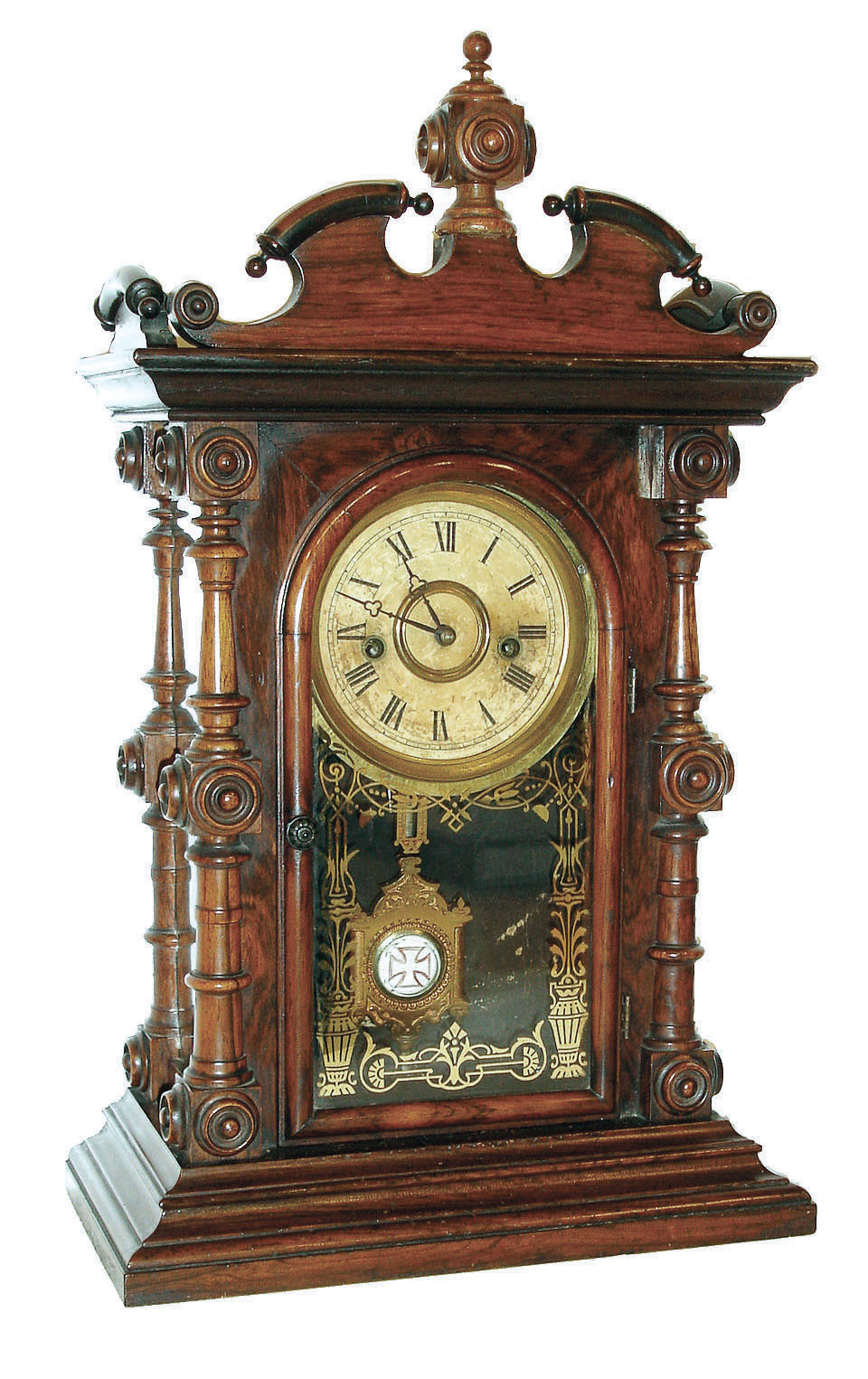 Welch, Spring &amp; Co., Forestville, Conn., "Cary VP", 8 days, time and strike spring brass movement rosewood shelf clock, c1880 — Antique Clocks Price Guide