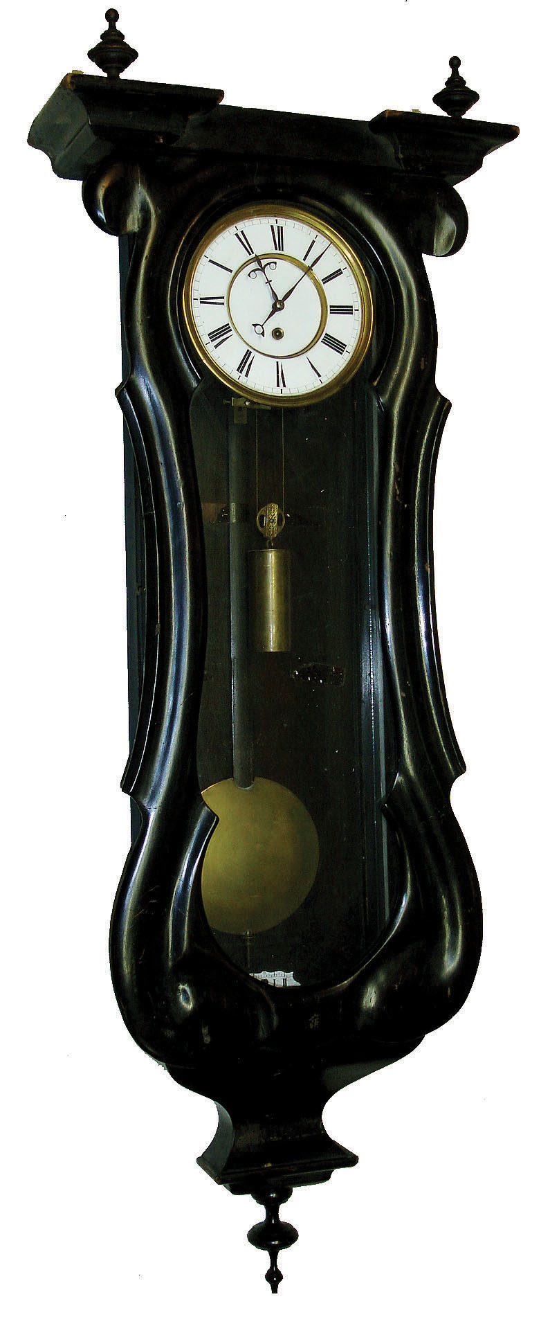 German 8 days,single weight time only, Vienna regulator in ebonized wood serpentine front case, c1880 — Antique Clocks Price Guide