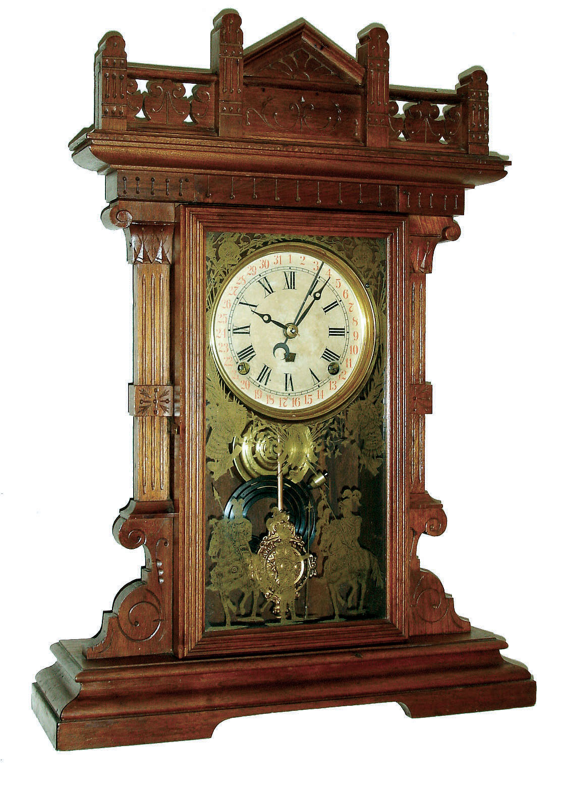 Francis E. Morse, (Franklin-Morse) Chicago, Ill, 8 days, time and strike perpetual calendar kitchen clock, c1885. These clocks were manufactured by E. N. Welch Mfg. for Morse. The patent for this calendar was granted to Benjamin Franklin and assigned to Morse. — Antique Clocks Price Guide