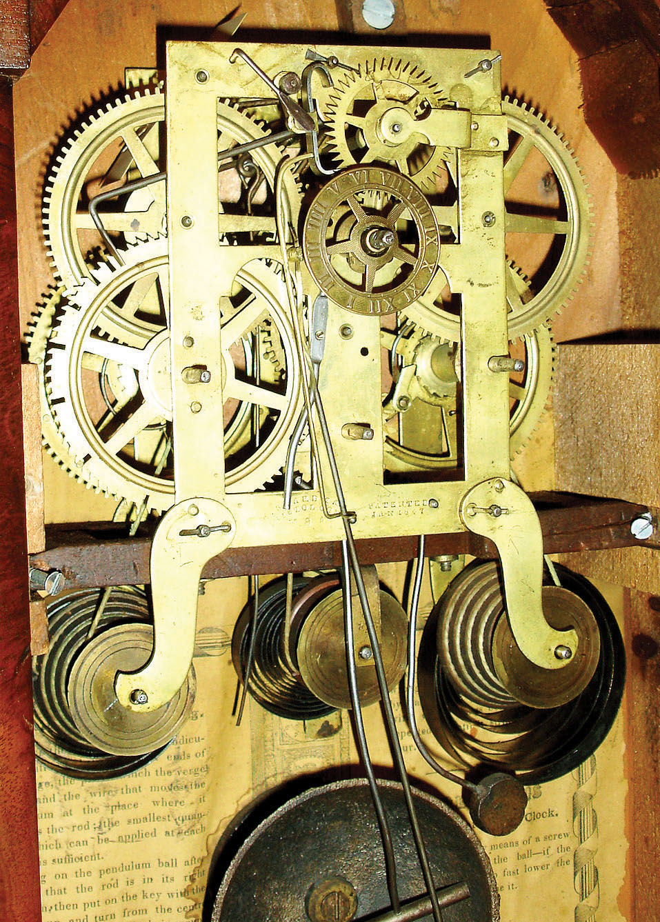 Chauncey Boardman, Bristol, Conn., 30 hours, time, strike &amp; alarm triple fusee sharp gothic or steeple clock, c1850 — Antique Clocks Price Guide