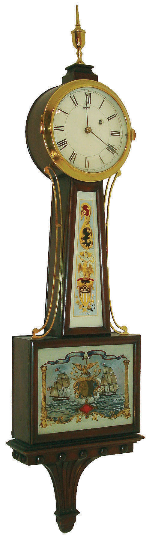 Banjo with Waltham movement, 8 days, weight driven brass movement patent timepiece or banjo clock. Movement is stamped 3211, c1923 — Antique Clocks Price Guide