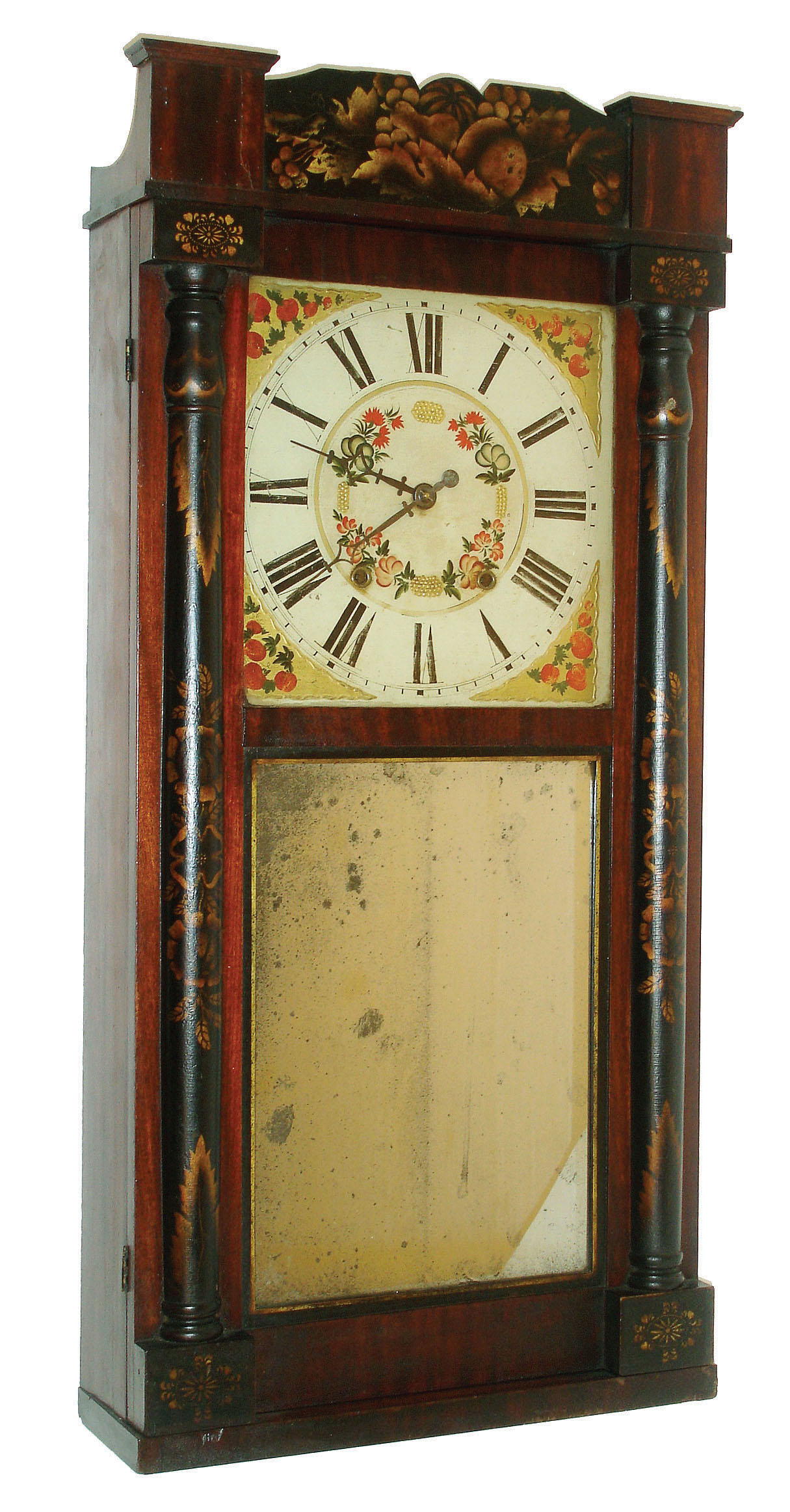 Clocks- 3 (Three): (1) William S. Johnson, 20 Courtlandt St., NY, 30 hours, time and strike,, OG c1849. (2) Ansonia Brass &amp; Copper Co., Ansonia. CT 30 hours, time and strike,, OG, c1875, (3) Jeromes &amp; Darrow, Bristol, Conn., 30 hours, time and strike,, wooden works "bronzed looking glass" clock, c1828. — Antique Clocks Price Guide
