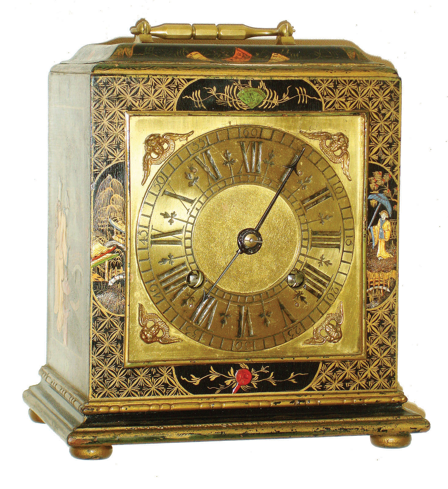 J.J.Elliott, London, England, Chinoiserie 8 days, time and strike, bracket clock, top platform balance escapement, c1930. — Antique Clocks Price Guide