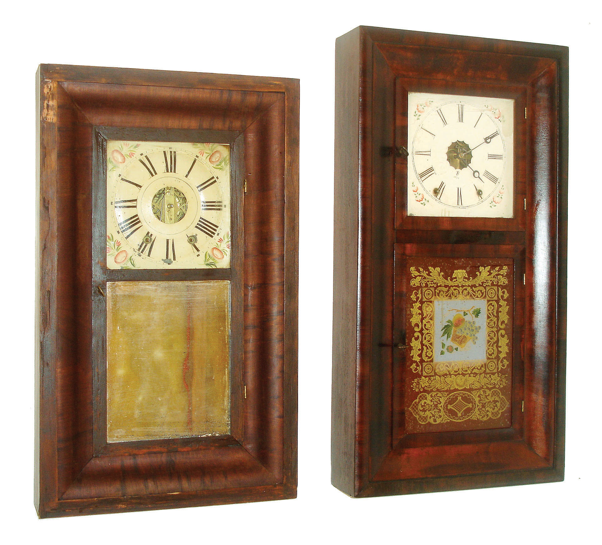 Clocks- 2 (Two): (1) Wells Forbes, Bristol, New Hampshire, 30 hours, time and strike,, OG, c1842. (2) Ansonia Brass Co., Ansonia, Conn., 8 days, time and strike, OOG, c1865. — Antique Clocks Price Guide