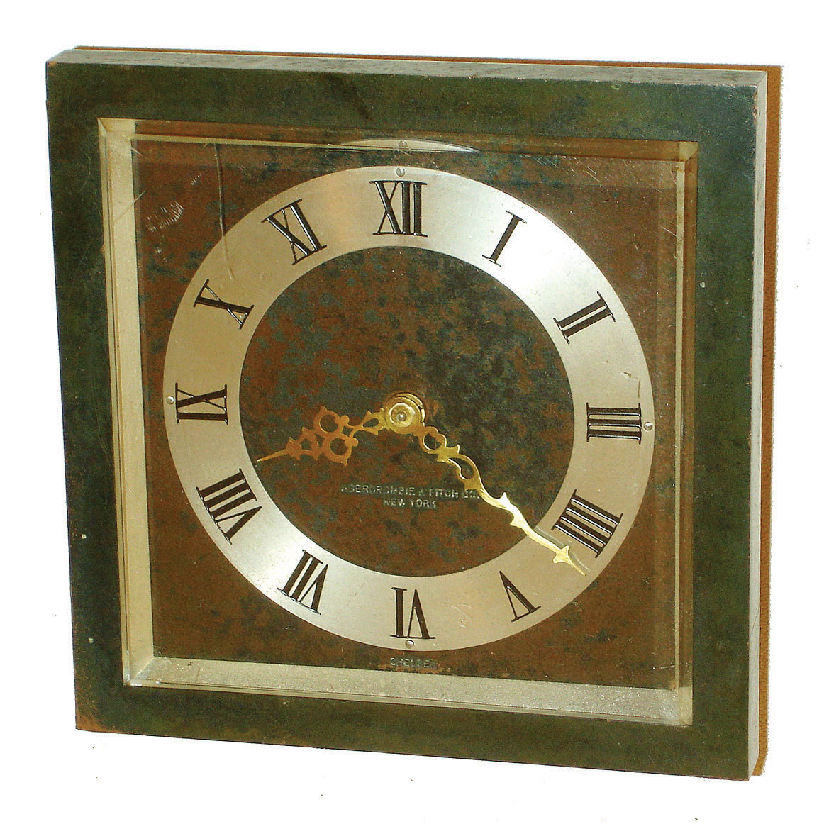 Chelsea Clock Co., Boston, for Abercrombie &amp; Fitch, New York, "Drake" model 6" bronze and beveled glass 8 day easel desk timepiece (only) in 6" bronze and beveled glass case, #185127, 1927 — Antique Clocks Price Guide