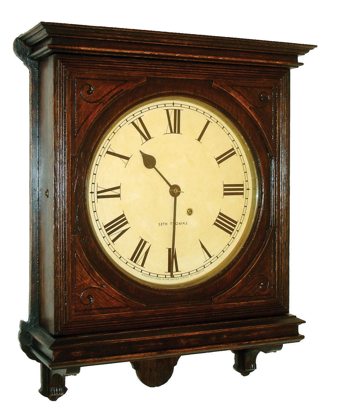 Seth Thomas Clock Co., Thomaston, Conn., "Office No. 5", 8 days, spring driven brass movement wall timepiece, c1904 — Antique Clocks Price Guide