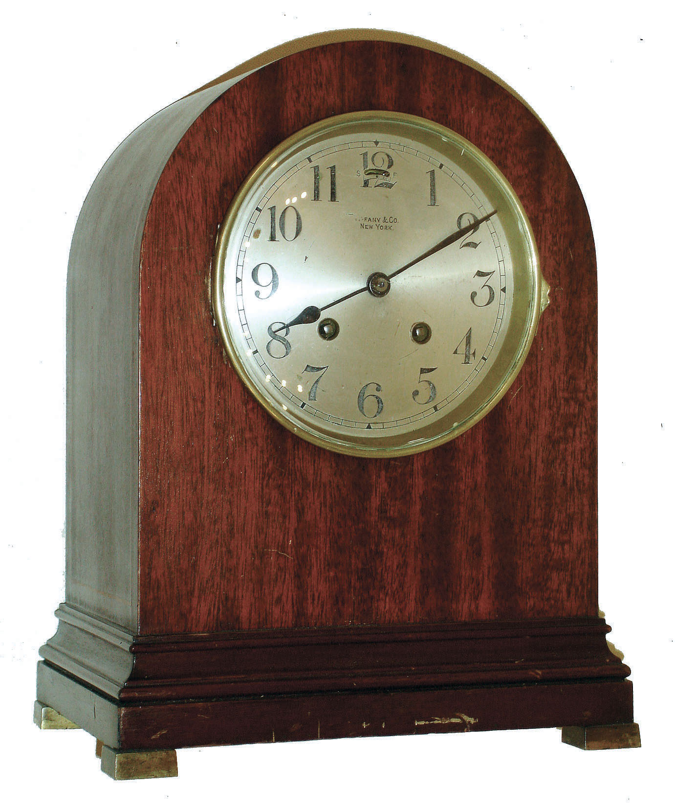 Chelsea Clock Co., Boston, for Tiffany &amp; Co., New York, 8 day time and house strike mantel clock in inlaid mahogany case, #68280, 1910 — Antique Clocks Price Guide