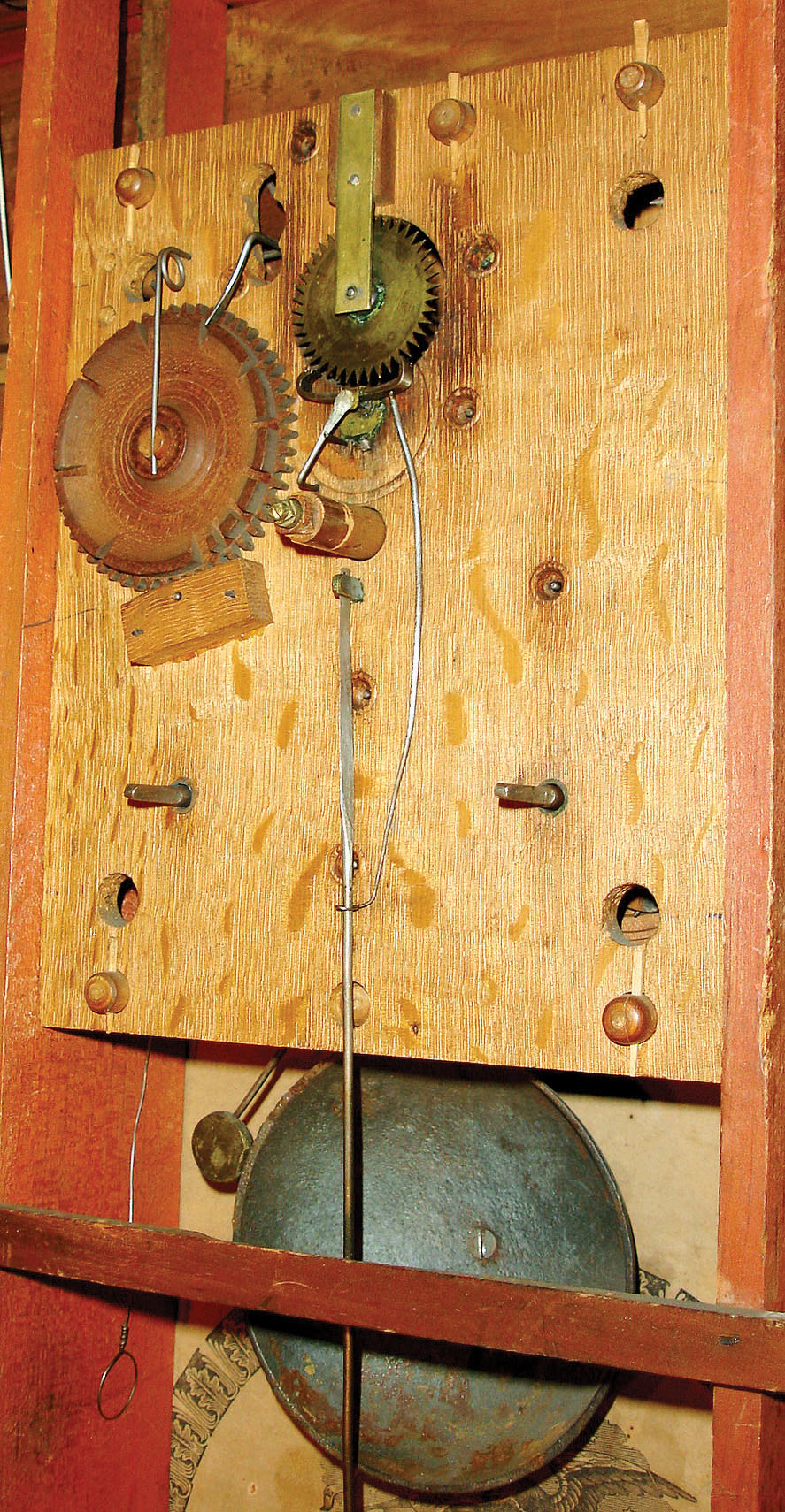 Isaac T. Pease, Enfield, Conn., 30 hours, time and strike,, weight driven stenciled column &amp; splat shelf clock, c1835. — Antique Clocks Price Guide