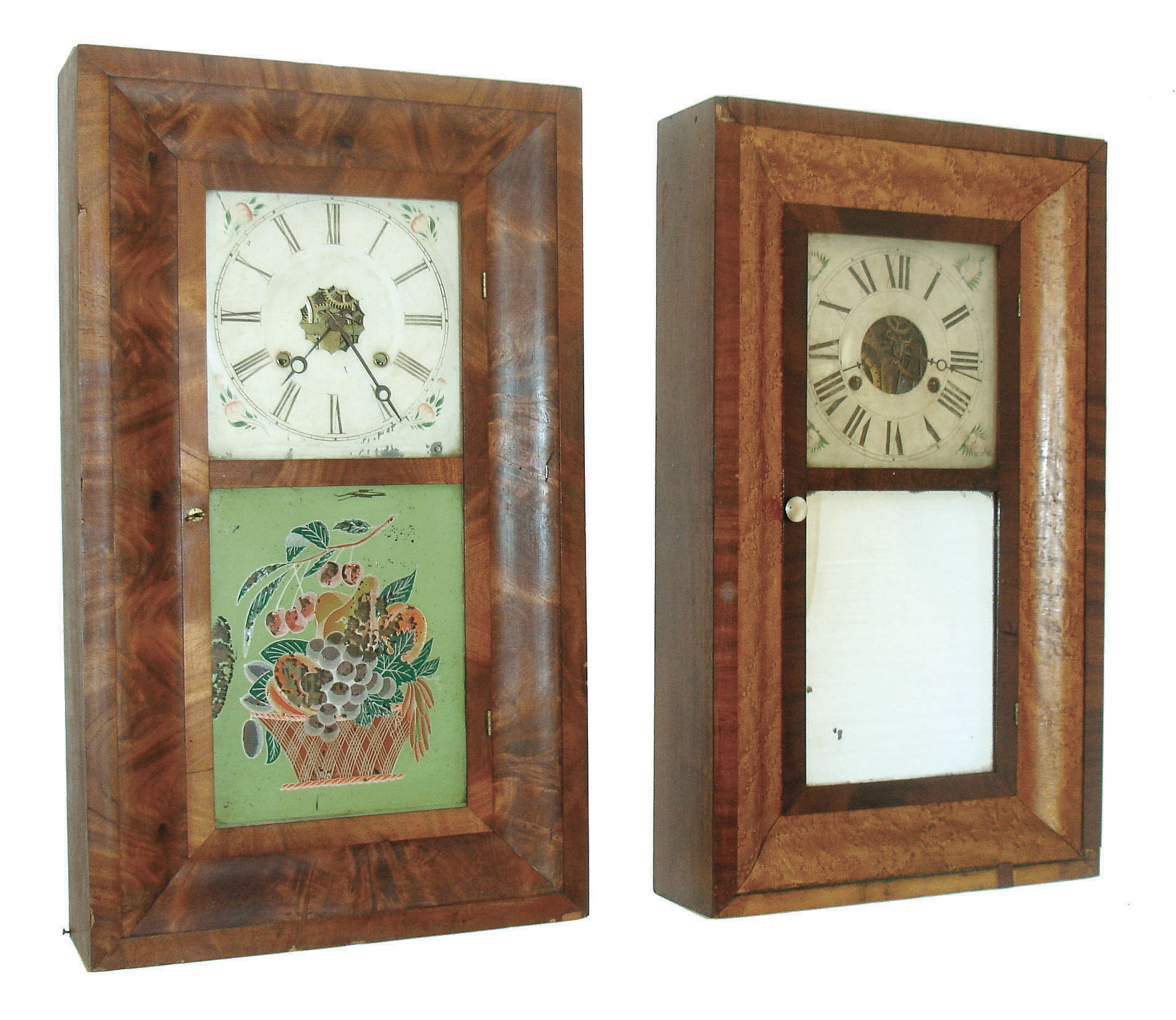 Clocks- 2 (Two): (1) Silas Hoadley, Plymouth, Conn., 30 hours, time and strike,, OG, c1842. (2) Ansonia Brass Co., Ansonia, Conn., 30 hours, time and strike,, OG, c1865. — Antique Clocks Price Guide