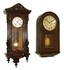 Clocks- 3 (Three) German 8 days, time and strike, spring driven wall clocks in wood cases, late 19th century.