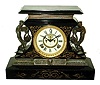 Ansonia Clock Co., New York, "Rosalind" black enameled iron 8 days, time and strike, mantel clock with visible escapement, c1904