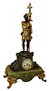 France, figural mantel clock, the green onyx base on French scroll feet, the cast clock case with acanthus ornament, the top with standing male figure, Arabic numeral white enamel dial with floral garlands, gilt Louis XV hands, 8 days, time and strike, pendule a Paris movement, c1910