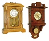 Clocks- 4 (Four): Russian 8 day modern submarine wall clock; Seth Thomas quartz marine clock in gimbals and wooden box; late 20th century; German wall clock, 8 days, time and strike, c1920; German reproduction shelf clock in oak case, c1980