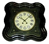 Clocks- 2 (Two) French Morbier: 8 days, time and strike, ebonized wood "bakery" wall clocks, alabaster dials, square brass movements, c1890