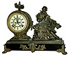 Ansonia Clock Co., New York, "Shakespeare" model 8 days, time and strike, cast metal figural mantel clock with visible escapement, c1894