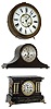 Clocks- 3 (Three): (1)Ansonia Clock Co., New York "Midget", 8 days, time and strike, brass "giant alarm" case clock, c1880. (2)Ansonia Clock Co., 8 days, time, strike and Westminster chime tambour mantel clock, c1925. (3)Seth Thomas Clock Co., Thomaston, Conn., 8 days, time and strike, green marbleized "Adamantine" finish mantel clock, c1905.