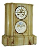 French, C. Detouche, Rue St. Martin 228, Paris, double dial calendar clock, substantial veined tan marble case, the perpetual calendar also with rolling moon, and indicating day, date and month perpetually, c1880