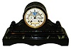 France, Delettrez and Brocot, large 3 dimensional marble tambour clock with perpetual calendar and moon phase on the dial, the black slate accented with moldings of green- grey and black variegated marble. With a robust and oversize movement carrying the calendar mechanism between the front plate and the dial, rather than with a separate mechanism & dial, as we commonly see, c1860