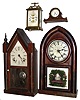 Clocks- 6 (Six): Daniel Pratt 8 days, time and strike, steeple; New Haven miniature tambour; Gilbert bell-top carriage clock; German disk-pendulum 400-day clock with glass dome; Ansonia Clock Co., 8 days, time and strike, beehive; Waterbury 30 hours, time and strike, small OG