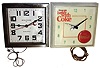 Clocks- 4 (Four) Plug-in Electric Wall: three are Coca Cola advertising clocks; one is a Waltham in a square wooden case; 20th century