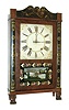 Rily Whiting, Winchester, Conn., 30 hours, time and strike,, weight driven wood movement stenciled column & splat shelf clock with carved paw feet, c1830