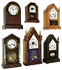Clocks- 6 (Six) Connecticut shelf: (1) Atkins Clock Co., Bristol, Conn., "Octagon Top" cottage clock with 30 hour time & alarm, c1860  (2) E. Ingraham & Co., Bristol, Conn., "Doric Extra" 30 hours, time and strike,, spring driven movement in a rosewood veneer case with paper dial, c1870; (3) Seth Thomas Clock Co., Thomaston, Conn., "Prospect No. 2" mantel clock with 8 day time, hour/half hour strike, c1913 (4) E. N. Welch Mfg. Co., Forestville, Conn steeple clock with 30 hour time, strike & alarm, c1870  (5) Sessions Clock Co., Forestville, Conn., "Copley" shelf clock with 8 days, time and strike, c1923. (6) Seth Thomas Clock Co., Thomaston, Conn., "Sharon" steeple with 8 day time, hour/half-hour strike, c1924