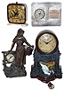 Clocks- 4 (Four): Junghans bronzed figural with 30 hours, alarm insert; Mastercrafters plug-in with waterfall; Arm & Hammer advertising calendar with Ansonia 30 hours, insert; and Lux alarm clock with spinning-wheel animation; 20th century