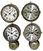 Clocks- 4 (Four) Seth Thomas Marine wall with hinged bezels: two outside bell 2 day ship's strike clocks, one nickel and one brass; two 8 day twin-spring timepieces in brass cases; early 20th century